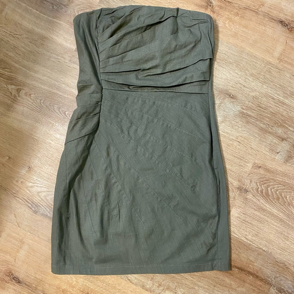 Lola Army Green Strapless Pleated Mini Dress EUC Size Medium